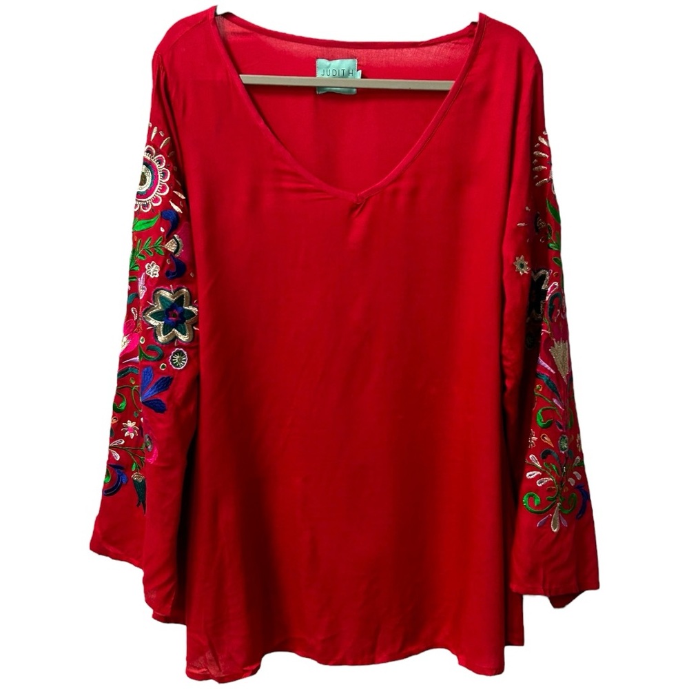 Judith March‎ NWOT Women’s Be Mine V Neck Embroidered Bell Sleeve Top  Sz L